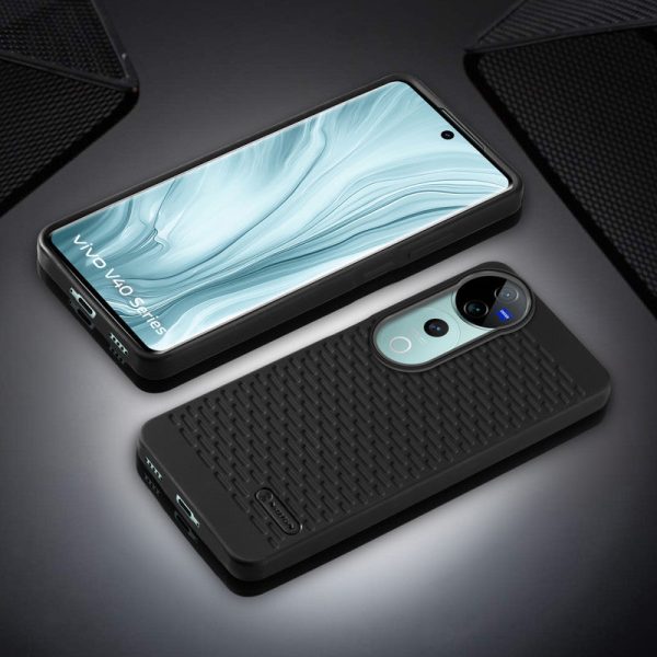 Soft Silicone Mobile Back Cover For Vivo V40 Pro 5G with Dash Type Groove and Matte Gray Camera Ring Fashion