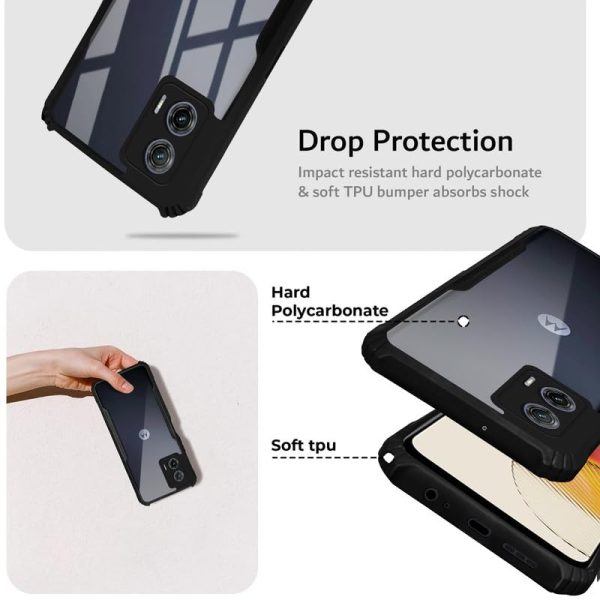 Back Cover Case for Motorola Moto G73 5G | Ultra-Hybrid Shockproof Design | Camera Protection - Black Bumper & Transparent Back Fashion